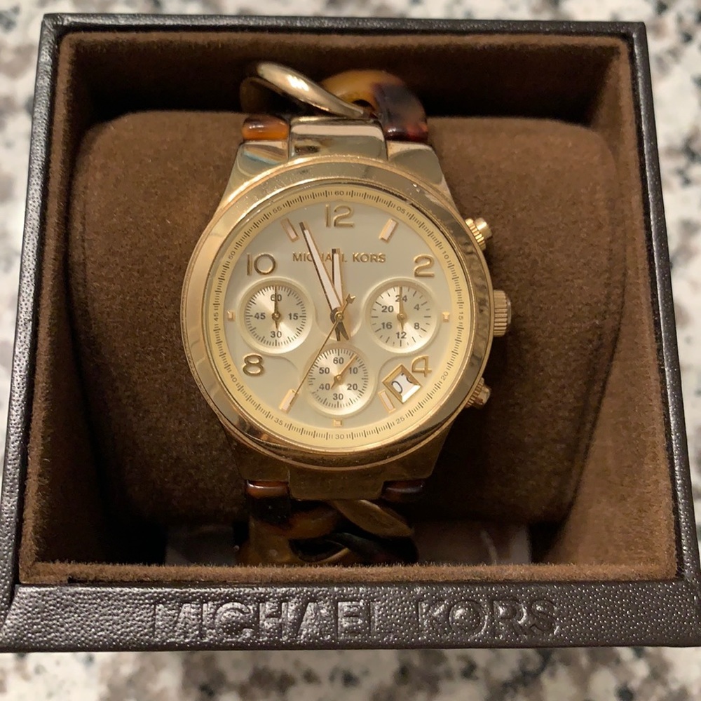 Michael Kors Tortoise and Gold Chain Link Watch